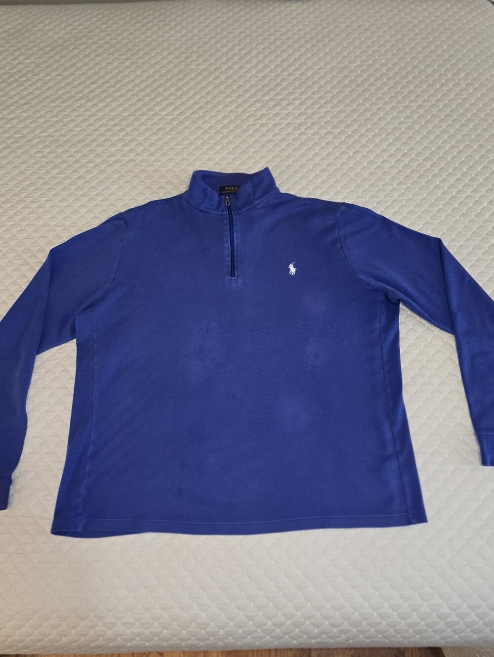 Lg - Ralph Lauren Men's Blue Quarter-Zip Sweatshirt. (CHEAP)